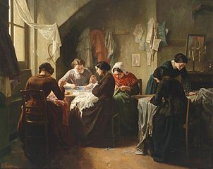 Atelier de couture ou Couturières bretonnes (1854), localisation inconnue.