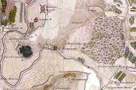 Тюфелева роща (слева от деревни Кожухово) на карте окрестностей Москвы 1823 года
