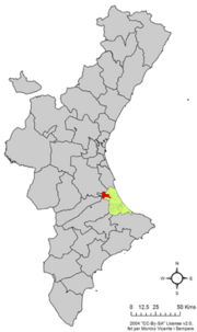 Localização do município de Simat de la Valldigna na Comunidade Valenciana