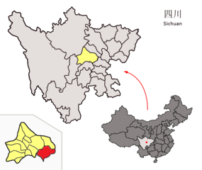 Jianyangs läge i Chengdu, Sichuan, Kina.