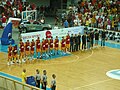 Macedonia basketball team prior to a match at the Boris Trajkovski Sports Center
