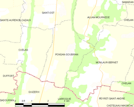 Mapa obce Ponsan-Soubiran
