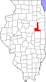 Map of Illinois highlighting Ford County