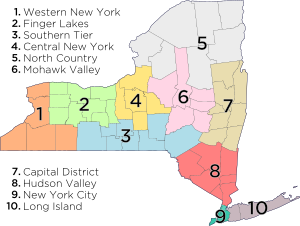 Regions of New York as defined by the New York State Department of Economic Development.