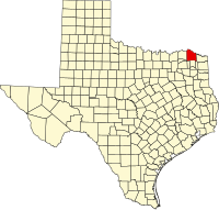 Map of Teksas highlighting Red River County