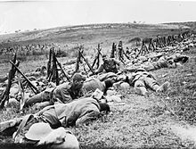Men of the Royal Warwickshire Regiment resting during the Battle of the Somme 1916 Men of the Royal Warwickshire Regiment.jpg