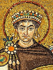 Mosaic of Justinian I in Basilica of San Vitale, Ravenna Mosaic of Justinianus I - Basilica San Vitale (Ravenna).jpg