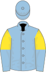 Light blue, yellow halved sleeves