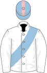 White, Light Blue sash and cap with Pink stripe