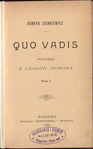Quo vadiksen puolankielinen nimiösivu vuodelta 1896