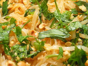 Closeup of pad Thai, a Thai dish made from ric...