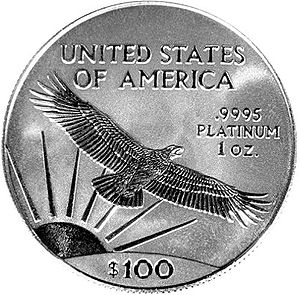 The reverse of an American Platinum Eagle bull...