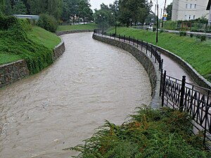 Wątok w Tarnowie podczas wysokiego stanu wody.