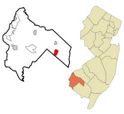 Location of Olivet in Salem County highlighted in red (left). Inset map: Location of Salem County in New Jersey highlighted in orange (right).New Jersey.