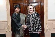 Sirleaf with U.S. Secretary of State Hillary Clinton, Washington, D.C., 2013 Secretary Clinton Meets With Liberian President Sirleaf (8385853099).jpg