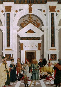 Saint Bernardino curing Nicola di Lorenzo da Prato, attacked by a bull