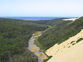 Der Thurra River von der höchsten Sanddüne im Croajingolong-Nationalpark aus gesehen