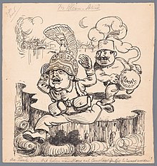 A political cartoon: Greek king Constantine runs away from the bomb which reads "KEMAL" Turkije verjaagt Griekenland In Klein-Azie (titel op object), NG-505-108.jpg