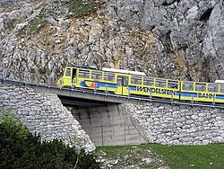 The Wendelstein Railway passing the "Hohe Mauer" ("High Wall")