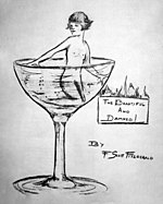Эскиз Зельды Фицджеральд, изображающий обнаженную хлопушку в бокале для мартини