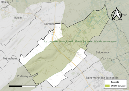 Carte de la ZNIEFF de type 2 sur la commune.