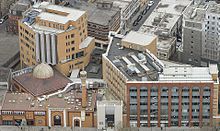 An aerial view of the East London Mosque and London Muslim Centre