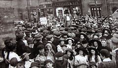Mary Macarthur addressing the crowds during the chain makers' strike, Cradley Heath, 1910 BCLM-Mary Macarthur 7b.jpg