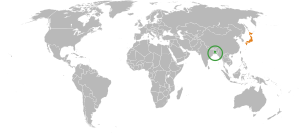 Mapa indicando localização da Bangladesh e do Japão.