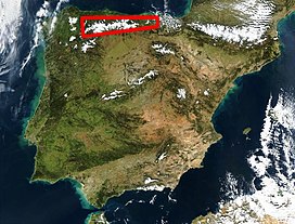 Location of the Cantabrian Mountains in northern Spain