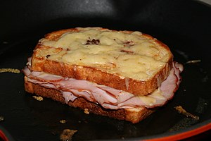 A croque-monsieur sandwich.