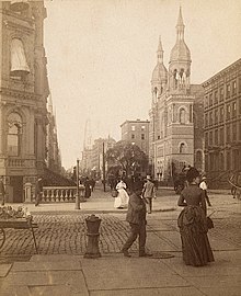 Robert L. Bracklow (1849-1919), from his Glimpses through the Camera series, Fifth Avenue at 42nd Street, New York, USA, September 1, 1888, albumen print cabinet card, Department of Image Collections, National Gallery of Art Library, Washington, DC Fifth Avenue at 42nd Street by Robert L. Bracklow.jpg