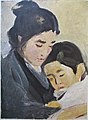 荻原碌山作「母と病める子」明治43年(1910年)3月制作。モデルは黒光と次男の襄二で、襄二が没する前日に描かれた。