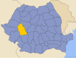 Administrative map of Romania with 胡内多阿拉縣 county highlighted