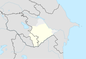 Hartă a Karabahului cu frontierele actuale      Determinare tipică a Karabahului.      Determinare istorică maximă a Karabahului.