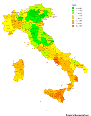 Life expectancy map of Italy 2022 -provinces, names.png