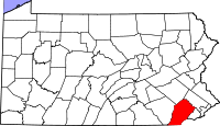 Map of Pensilvanija highlighting Chester County