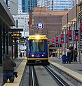 Light rail train arriving at Target Field