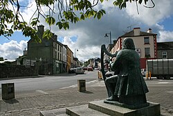 Statue of the blind harpist Turlough O'Carolan in Mohill