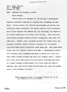 Harold John Timperley's telegram of 17 January 1938 describing the atrocities Nanking telegram Harold John Timperley.gif