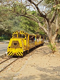 Un train sur le chemin de fer à voie étroite du parc zoologique Nehru à Hyderabad (Inde). (définition réelle 1 971 × 2 645)