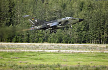 A Luftwaffe Tornado 44+80 of Jagdbombergeschwader 31 taking off from Eielson Air Force Base, Alaska, in 2004 Panavia Tornado Luftwaffe.jpg