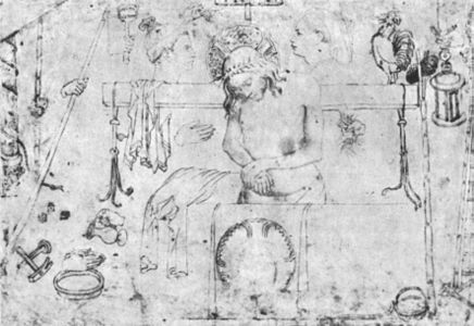 Pietà en symbolen van de passie, ca. 1420-1430, pen en zilverstift op perkament, 18,3 × 25,9, Louvre (Parijs), inv. 420v