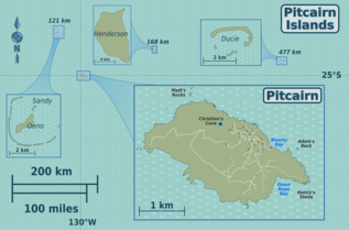 Mapa Pitcairnových ostrovů