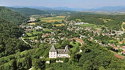 East view of Pitten with castle