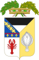 Stemma della Provincia, In uso dal 1943. Riunisce le armi dei capoluoghi dei tre circondari originari che costituivano la provincia (Ferrara, Cento e Comacchio).