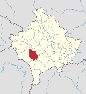 Lage der Gemeinde Rahovec im Kosovo (anklickbare Karte)
