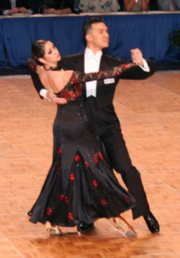 Victor Fung and Anna Mikhed dancing a tango in 2006. The couple, dancing for the US, came third in the Professional World Championship 2009. Tango ballroom standard.png