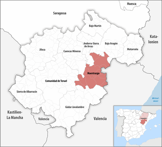 Die Lage der Comarca Maestrazgo in der Provinz Teruel