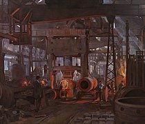 The 'l' Press. Forging the Jacket of an 18-inch Gun- Armstrong-whitworth Works, Openshaw, 1918 Art.IWMART2272.jpg