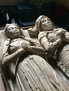Alabaster carved images of a knight and his wife